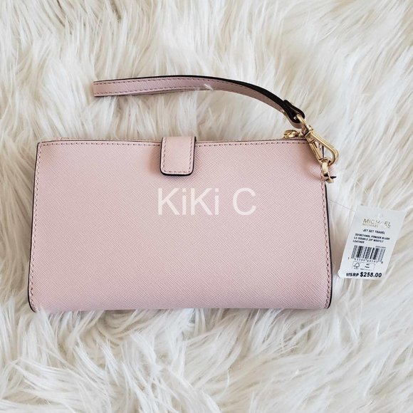 Michael Kors Jet Set Travel Double-Zip Wristlet powder blush  35F8GTVWOL - Picture 12 of 12